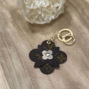 Layered Flower Charm/Keychain Upcycled with Authentic Canvas